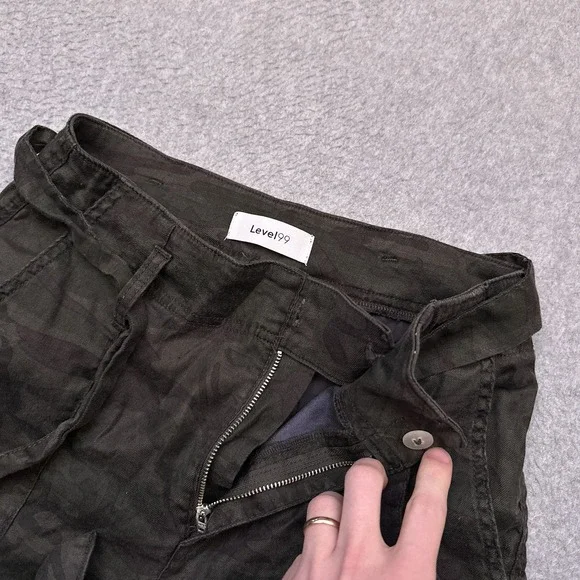 Level 99 Bette Seamed Trouser Size 28 Midnight Camo Belted High Rise Linen Blend - Picture 2 of 11